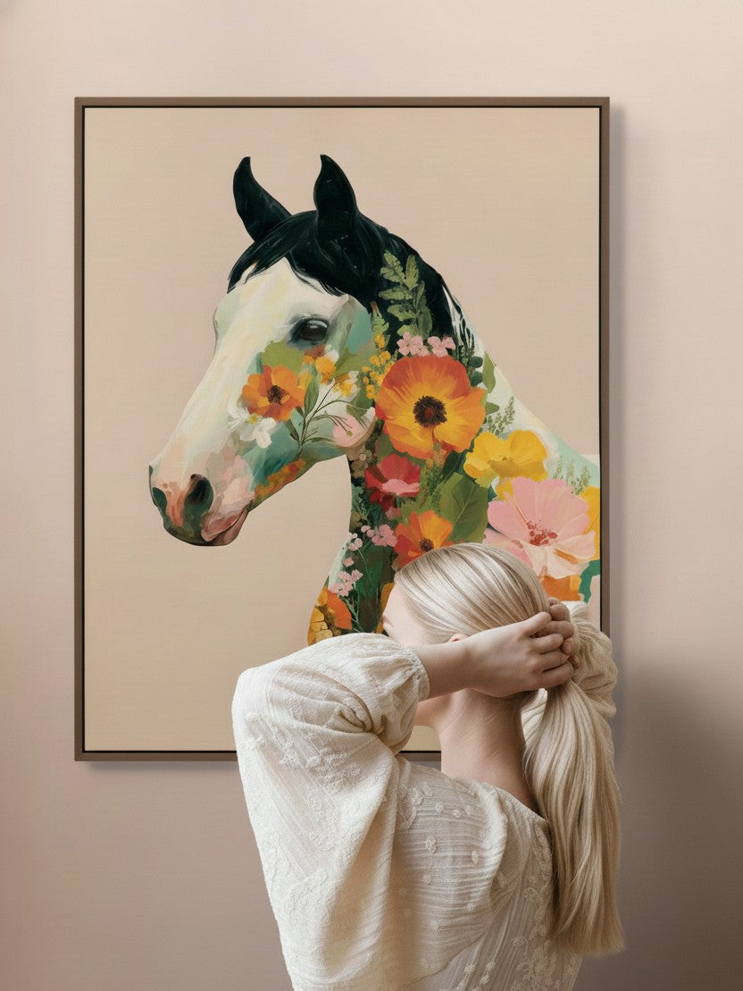 Floral Horse Art Print – Botanical Horse Portrait for Nature & Art Lovers
