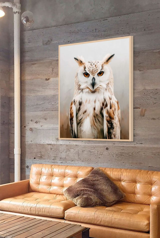 Golden Owl Art Print – Majestic Wildlife Wall Art for Nature Lovers