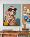 Stylish Dog Portrait – Golden Retriever in Scarf & Sunglasses for Dog Lovers